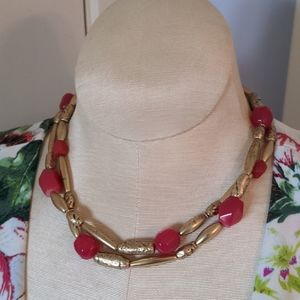 Chicos statement necklace gold/pink long necklace